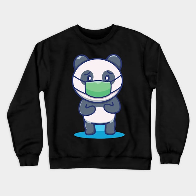 Panda Face Mask Covid 19 Crewneck Sweatshirt by Cats Cute 